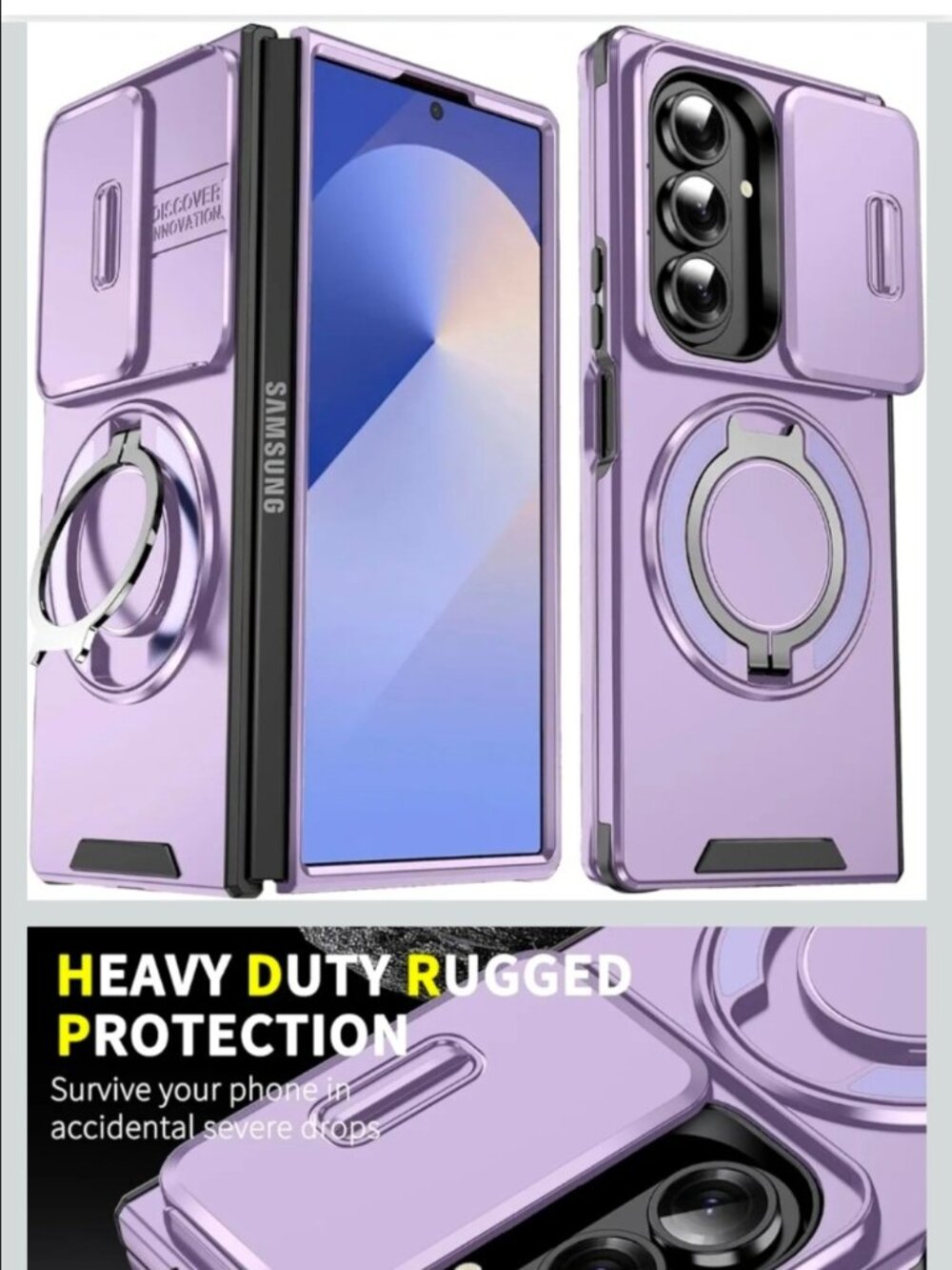 Compatible with Samsung Galaxy Z Fold 7 Case with Stand, Heavy Duty Shockproof P
